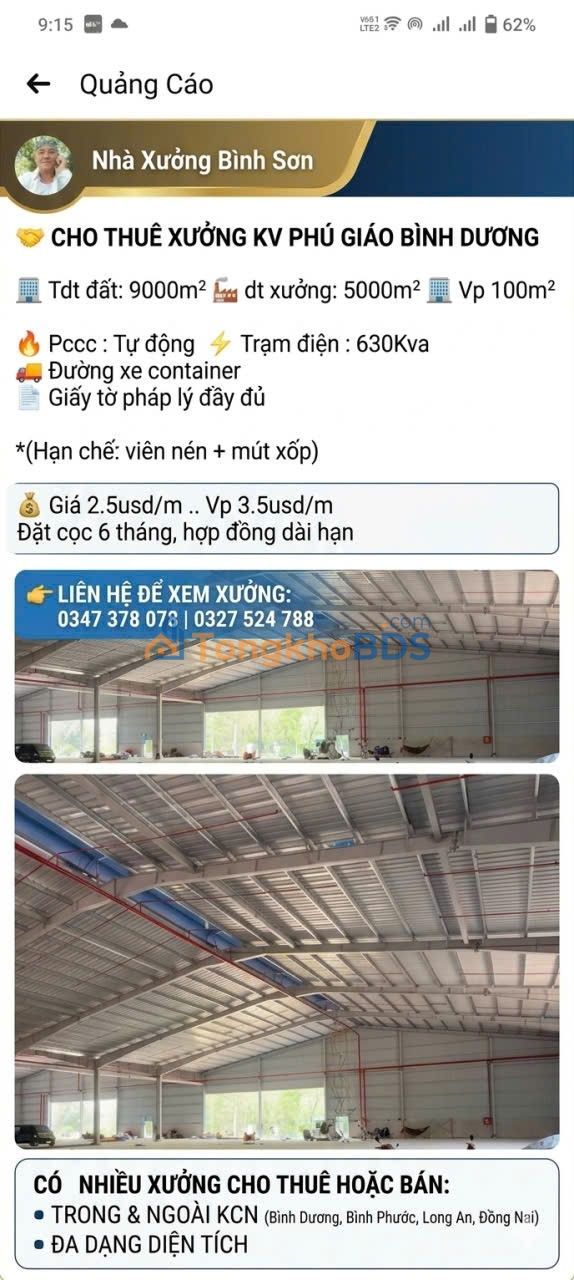 Cho thuê xưởng 5000m² Bình Dương - Sẵn sàng sản xuất, container vào tận nơi