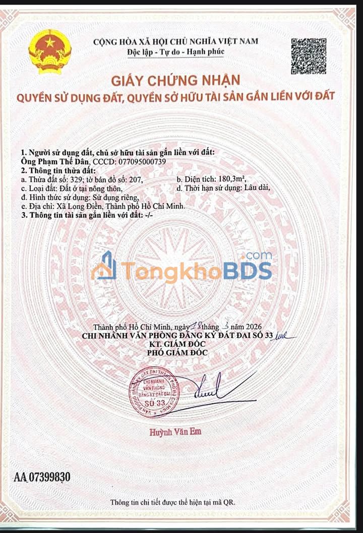 Đất nền An Ngãi Long Điền 180m² 1,15 tỷ - Sổ đỏ chính chủ