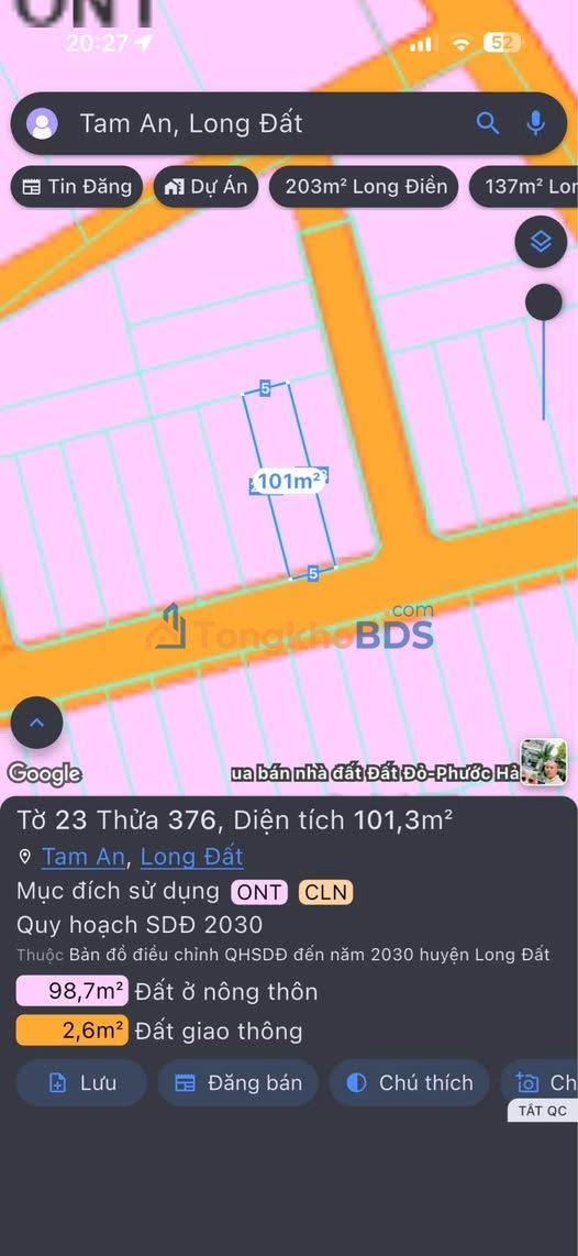 Đất Tam Phước Long Điền 100m2 1.15 tỷ - Sổ đỏ chính chủ