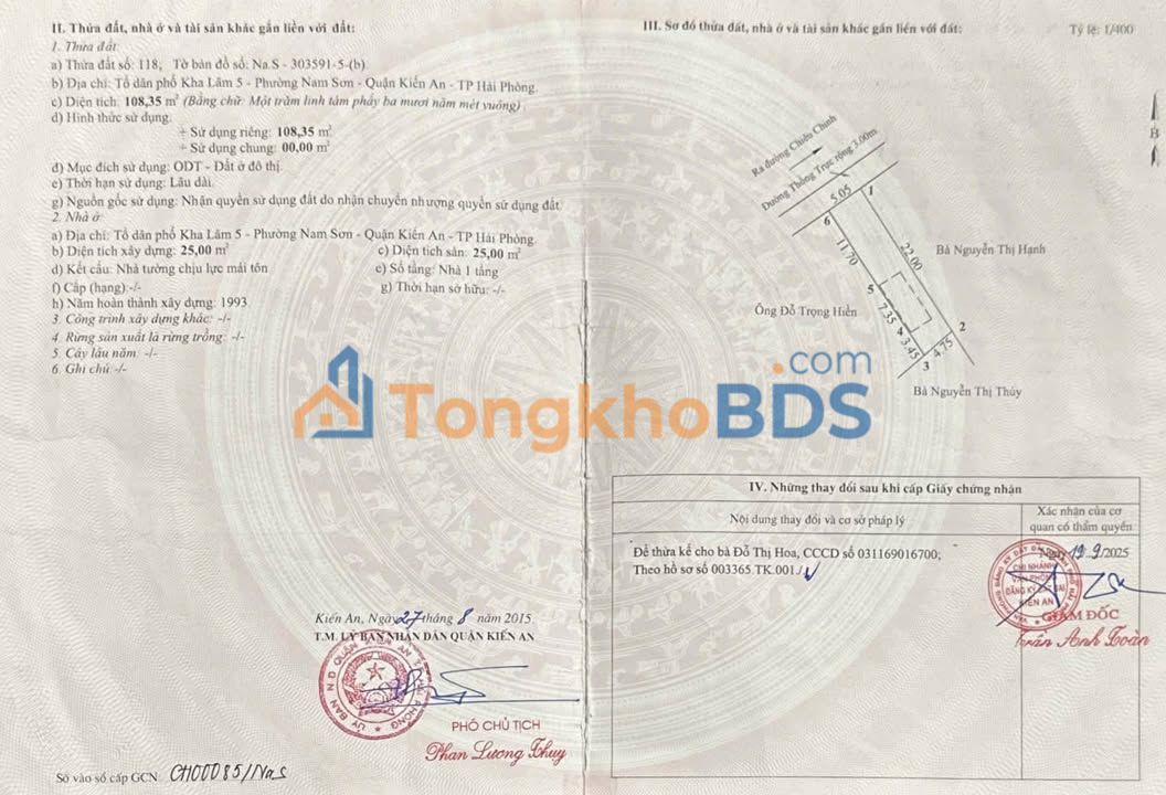 Nhà riêng Kiến An 109m² giá 3.85 tỷ - Chính chủ bán