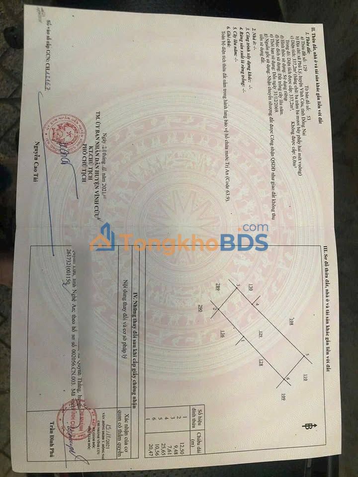 Đất nền Phú Lý Vĩnh Cửu 300m² 189tr - Sổ đỏ chính chủ