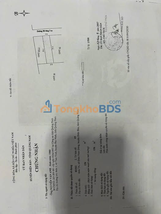 Đất nền Điện Nam Đông 156m² 2.3 tỷ - Đường to ô tô