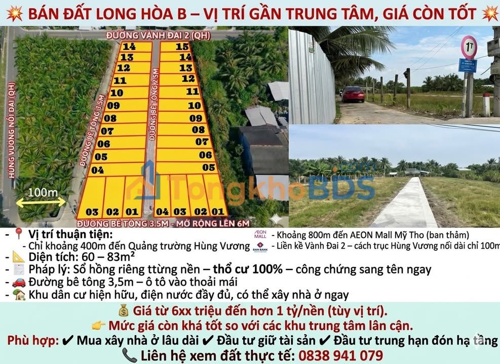 Đất Nền Long Hòa B, Tiền Giang: Sổ Hồng Riêng, Gần TT, Giá Tốt