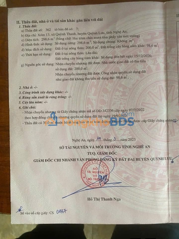 Đất nền Quỳnh Thanh, TP Vinh 300m² 1 tỷ - Đường to ô tô