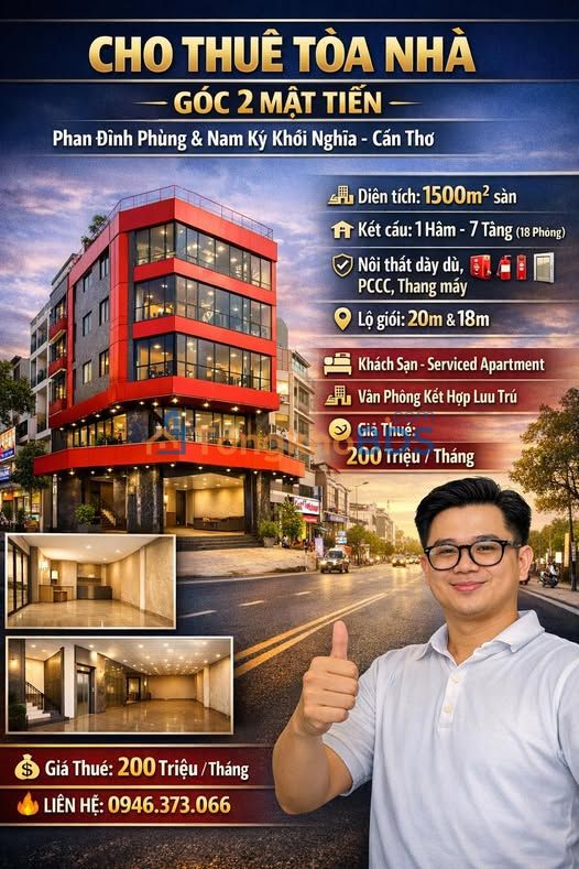 Tòa nhà Ninh Kiều Cần Thơ 1500m² 200 triệu/tháng - Tòa hạng A
