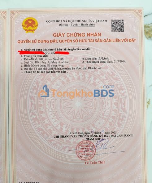 Đất nền Cam Ranh 756m² 2.3 tỷ - Sổ đỏ chính chủ