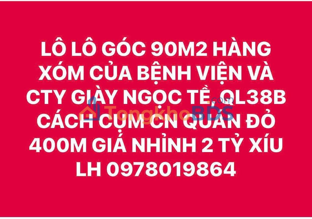 Đất nền góc 90m² QL38B, Bắc Từ Liêm - Giá nhỉnh 2 tỷ, gần BV & Cụm CN