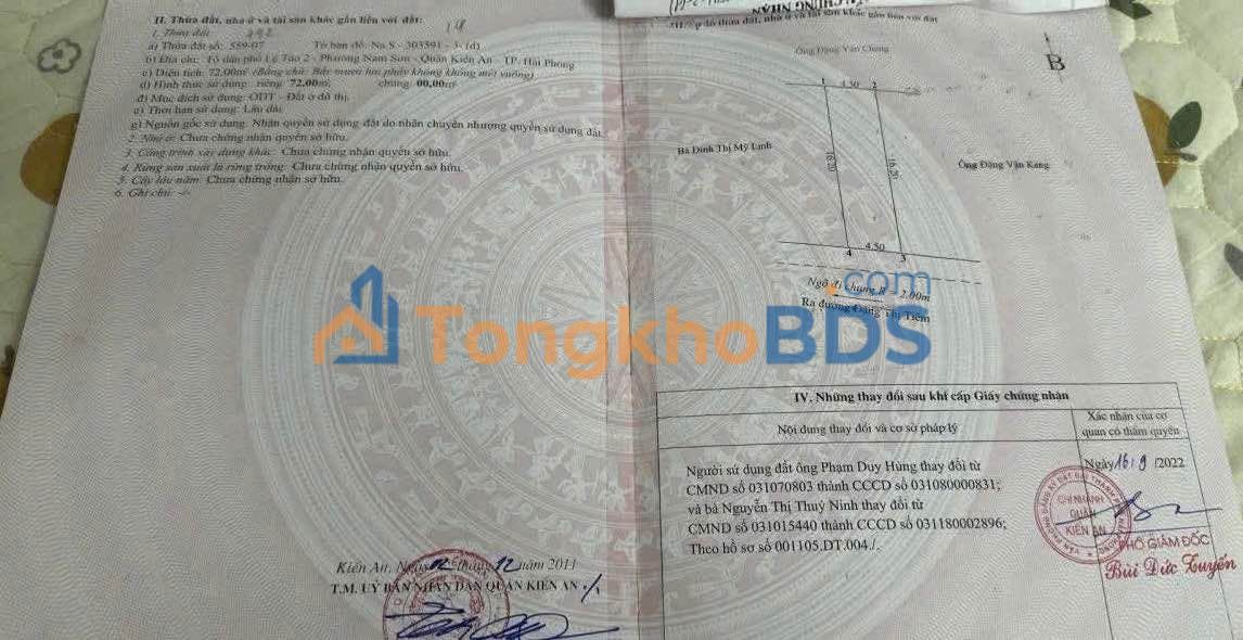 Đất nền Nam Sơn, Kiến An 72m² 1,88 tỷ - Sổ đỏ chính chủ