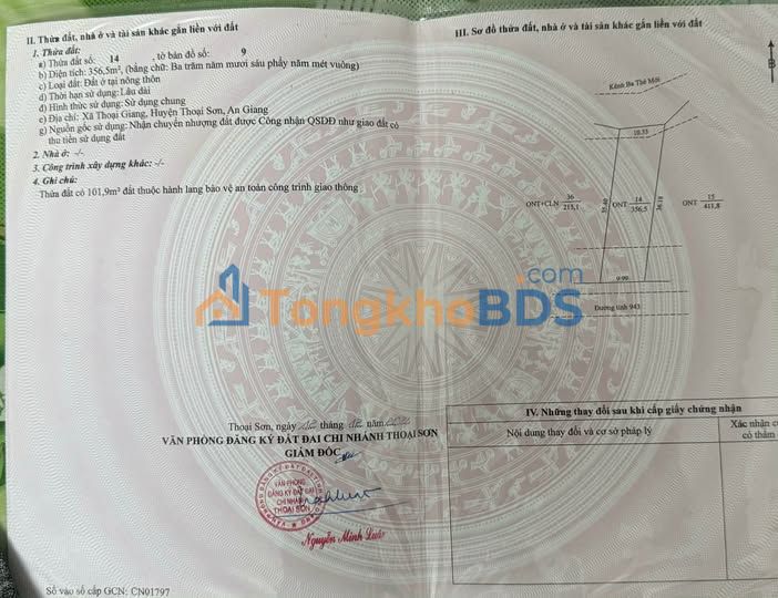 Đất nền Thoại Giang 356m² giá thỏa thuận - Xây dựng tự do