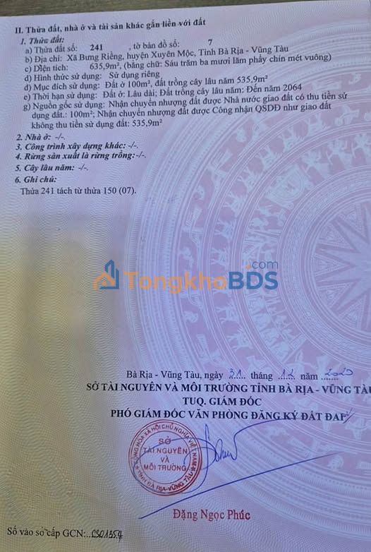 Đất nền Bình Châu 636m² 3.25 tỷ - Đất thổ cư 100%