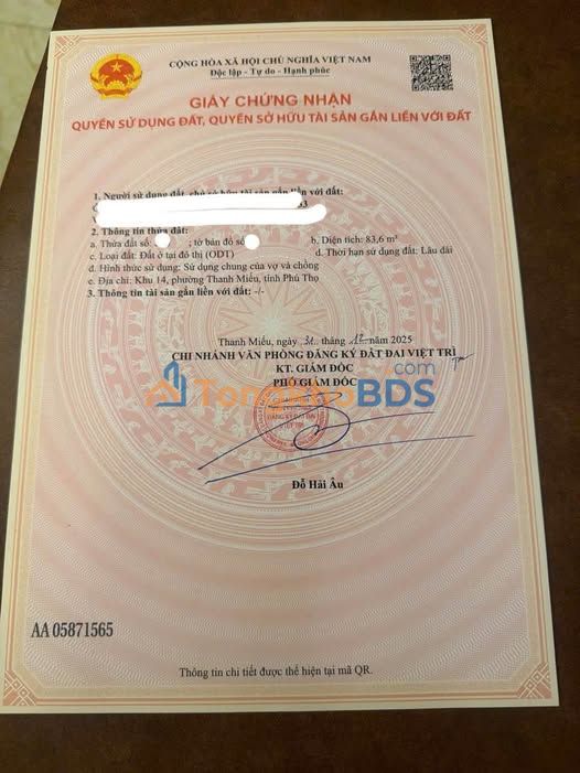 Đất nền Thanh Miếu Việt Trì 84m² giá tốt - Sổ đỏ chính chủ