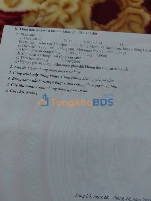 Đất Vườn 1700m² Sông Lô, Vĩnh Phúc - Giá Đầu Tư 153 Tỷ