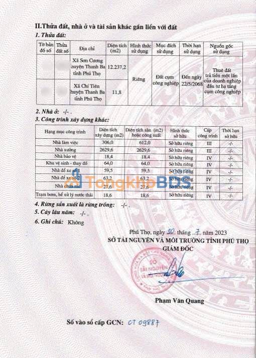 Bán xưởng 3000m² Cụm CN Thanh Ba, Phú Thọ - Thuế 1 lần 2068