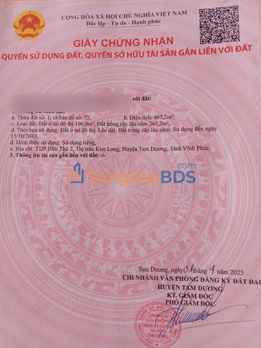 Đất Kim Long Tam Dương 465m² vài triệu/m² - Sổ đỏ chính chủ