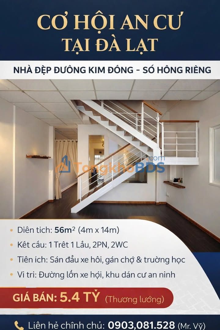 Nhà 56m² Kim Đồng, Đà Lạt - Sổ hồng chính chủ, ô tô đỗ cửa