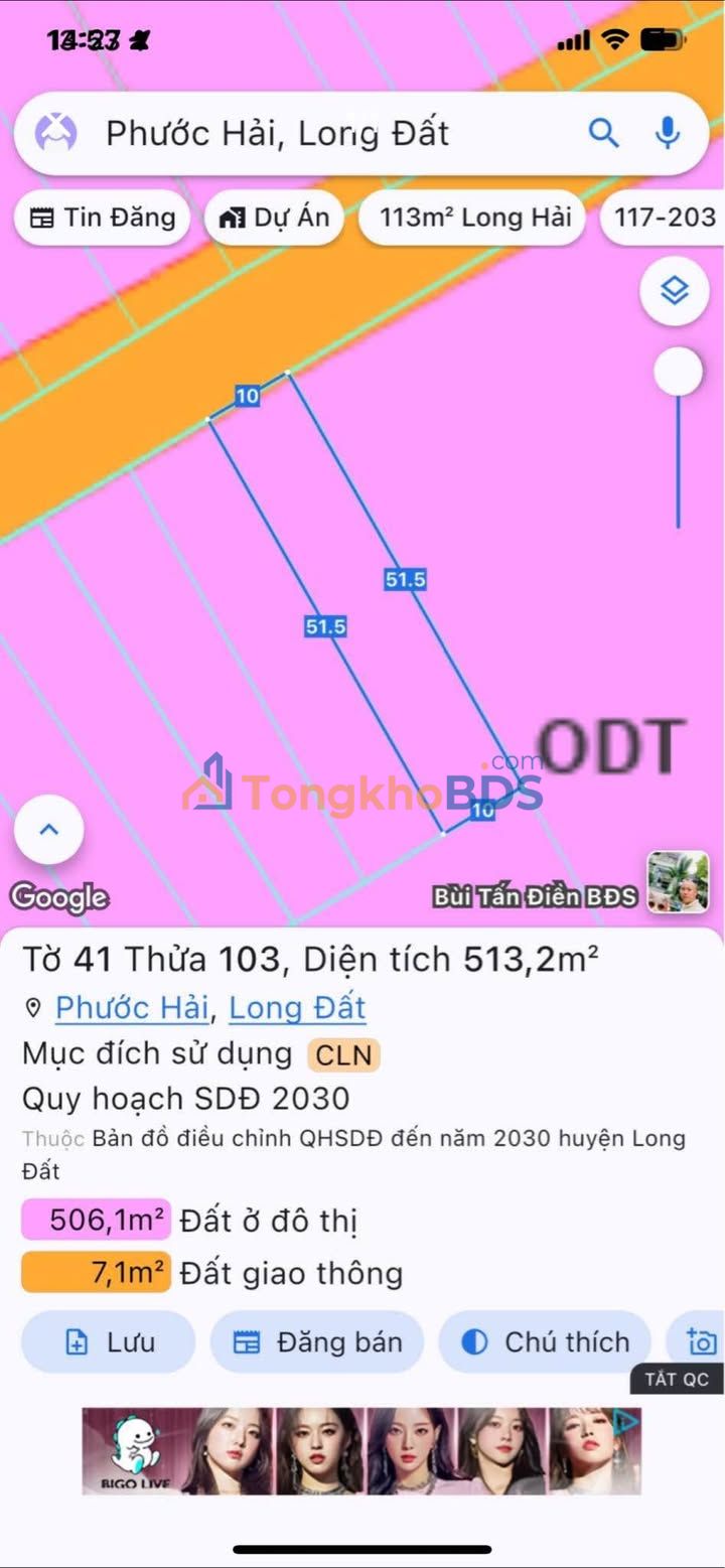 Đất nền Phước Hội Long Đất 513m² 3 tỷ - Đường to ô tô