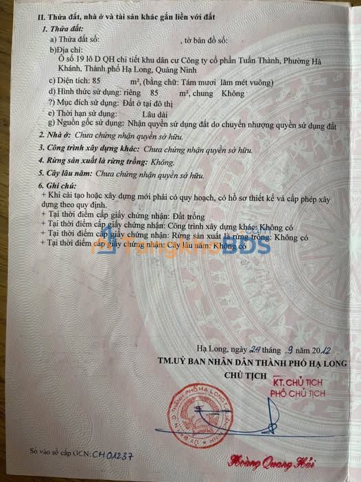 Đất nền Quảng Yên Tuấn Thành 85m² - Sổ đỏ chính chủ