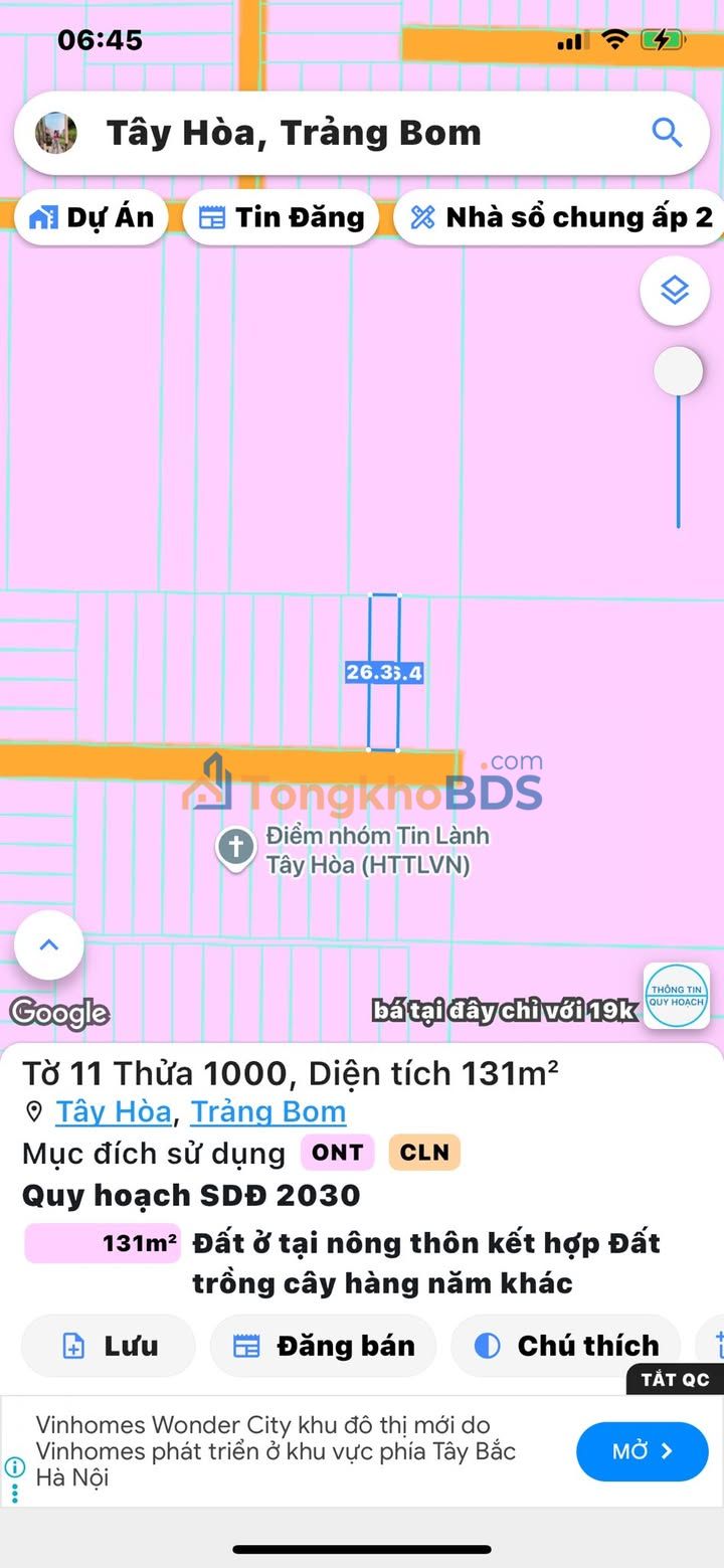 Đất nền Tây Hòa Trảng Bom 130m² 870 triệu - Sổ đỏ chính chủ