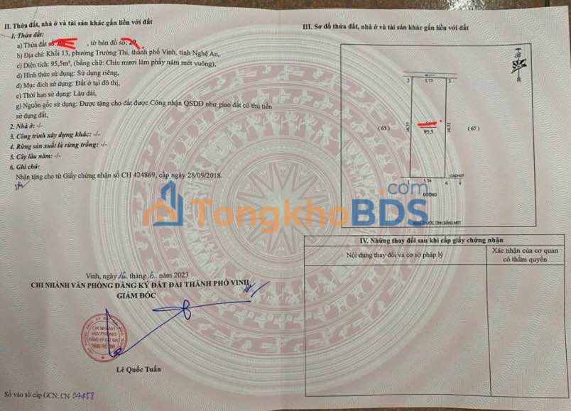 Đất nền TP Vinh 95.5m² giá 7.X tỷ - Sổ đỏ chính chủ