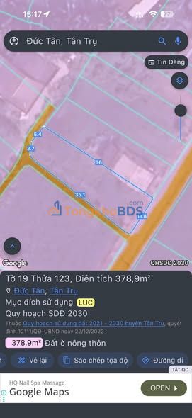 Đất nền Đức Tân Tân Trụ 385m² 450 triệu - Đường to ô tô