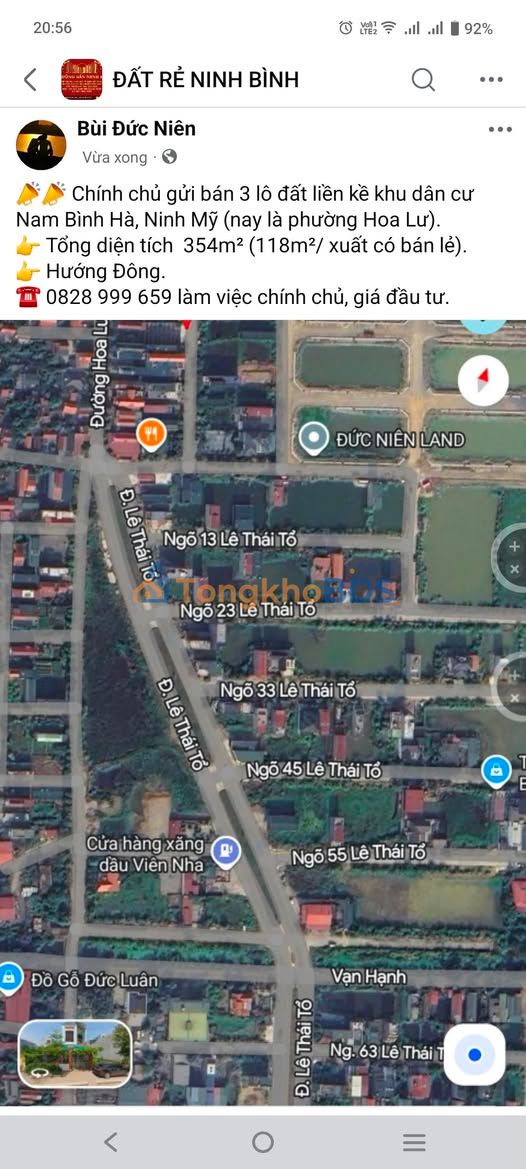 Đất nền Nam Bình Hà Hoa Lư 354m² - Sổ đỏ chính chủ