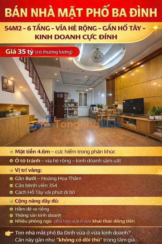 Nhà Mặt Phố Ba Đình 54m² - Vỉa Hè Rộng - Kinh Doanh Đỉnh Cao - 35 Tỷ