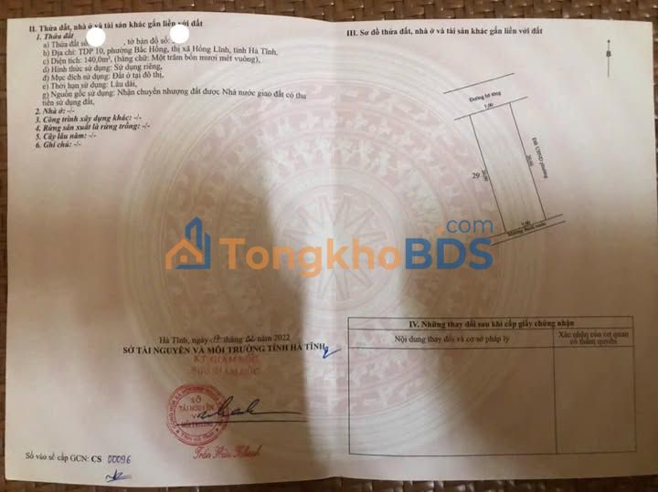 Đất thổ cư Bắc Hồng Lĩnh 140m² giá thỏa thuận - Sổ đỏ chính chủ
