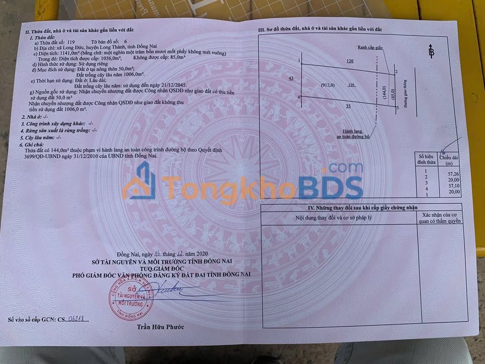 Đất nền Long Thành 1141m² 11 tỷ - Sổ hồng riêng