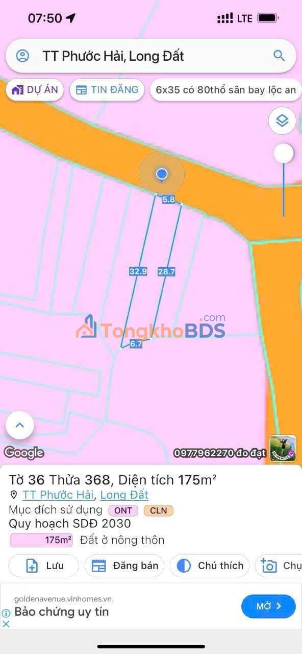 Đất Phước Hội Long Đất 186m² 1,5 tỷ - Xây dựng tự do