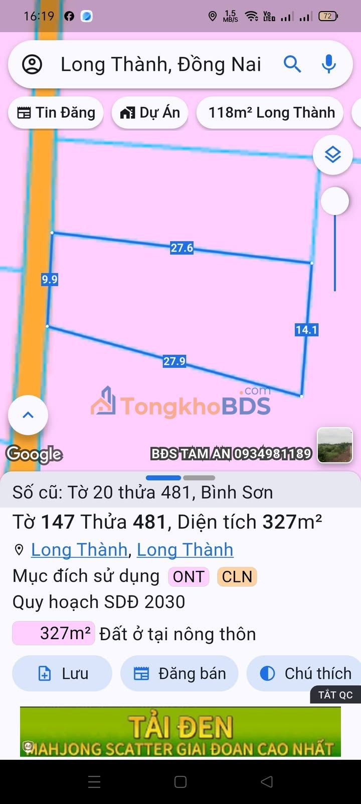 Đất nền Bình Sơn Long Thành 270m² 3.05 tỷ - Hạ tầng hoàn thiện