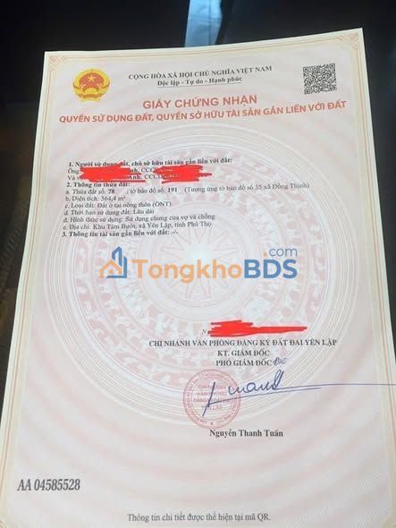 Đất thổ cư 364m² Yên Lập, Phú Thọ - Tặng Vàng Lộc Đầu Năm!