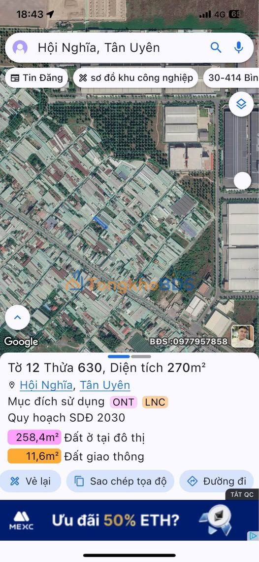 Đất Hội Nghĩa Tân Uyên 264m² 3 tỷ Sổ đỏ chính chủ