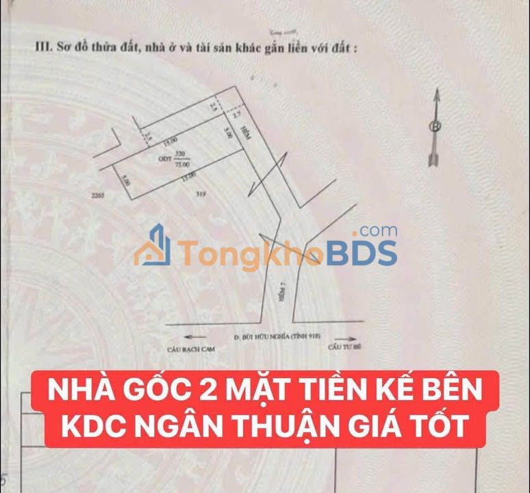 Nhà cấp 4 Hẻm 7 Bùi Hữu Nghĩa 75m2 1,55 tỷ - Chính chủ bán