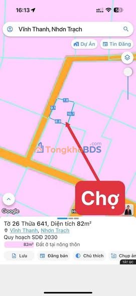 Đất Vĩnh Thanh Nhơn Trạch 82m² 1.53 tỷ - Sổ đỏ chính chủ