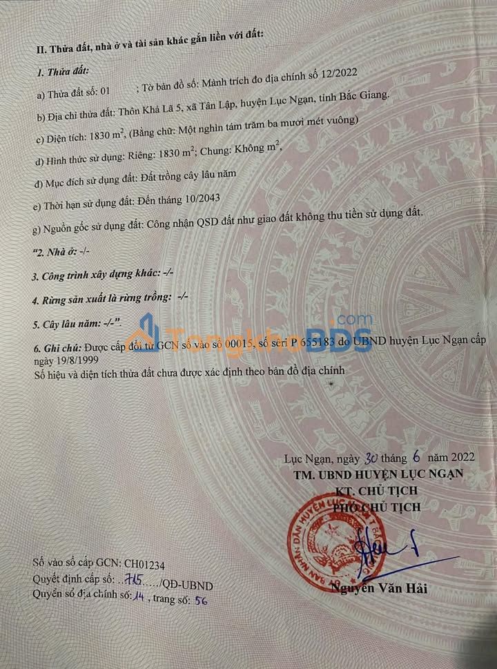 Đất vườn Khả Lã 5 1.830m² giá 500 triệu - Sinh thái xanh