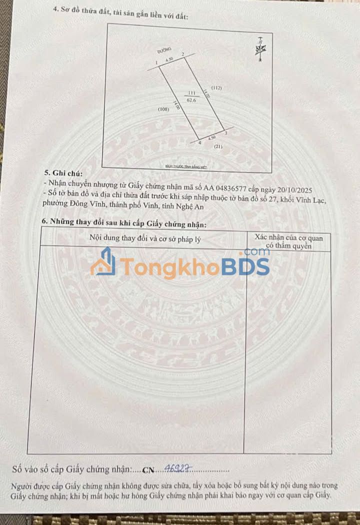 Đất nền Đông Vĩnh Vinh 62m² 2,6 tỷ - Sổ đỏ chính chủ