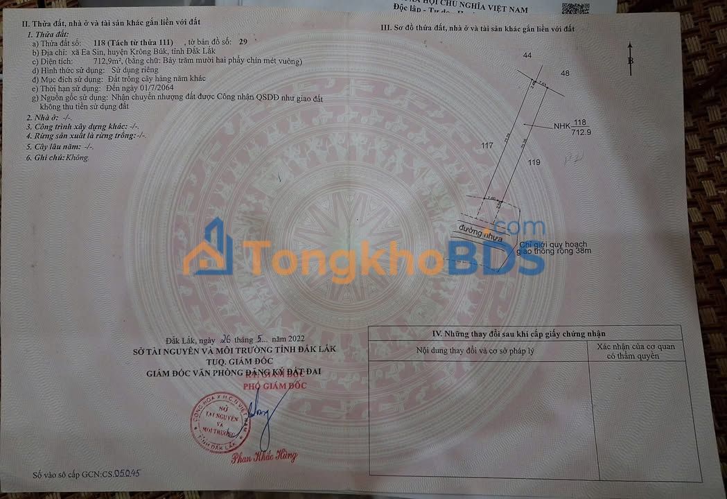 Đất nền Ea Sin 773m² 459 triệu - Sổ hồng sẵn