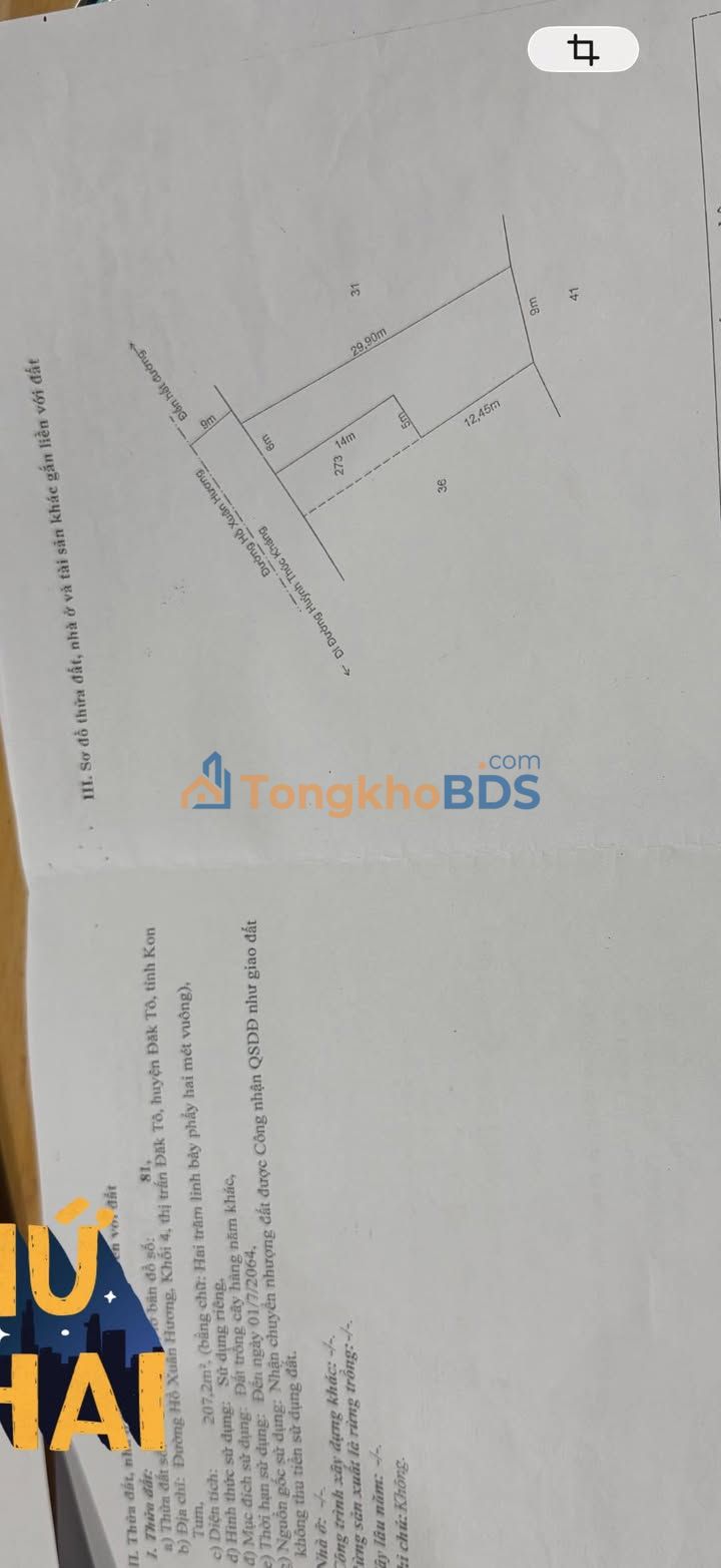 Đất nền Hồ Xuân Hương Đắk Tô 418m² - Sổ đỏ chính chủ