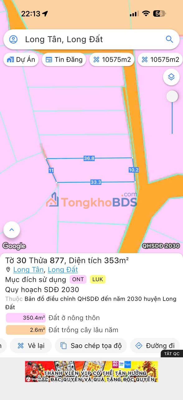 Đất nền Long Tân Đất Đỏ 353m² 1.35 tỷ - Sổ đỏ chính chủ