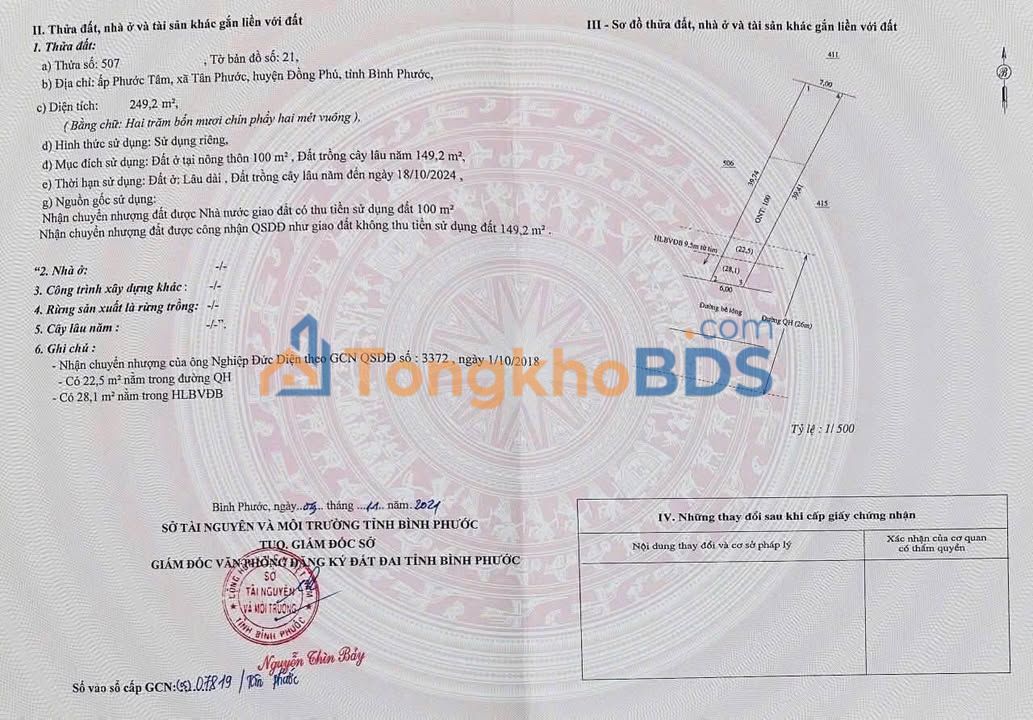 Đất Tân Phước Chơn Thành 240m² - Sổ Hồng TC 100% - Giá Đầu Tư F0