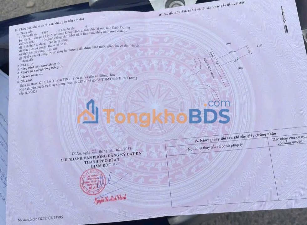 Đất nền Dĩ An 105m² 5 tỷ - Sổ đỏ chính chủ