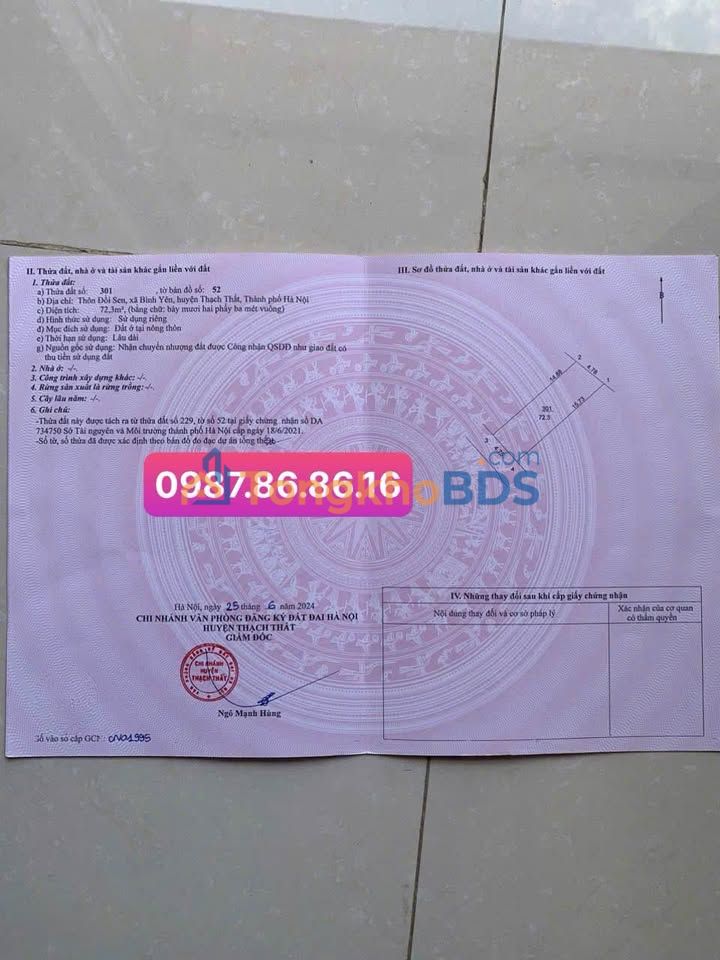 Đất nền Yên Bài Ba Vì 72m² 2 tỷ – Sổ đỏ chính chủ