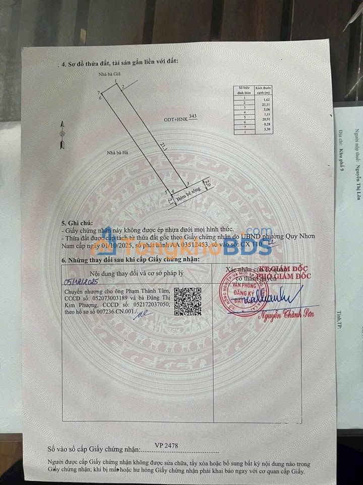 Đất nền 71m² Quy Nhơn - Hướng Đông Nam, Sổ đỏ chính chủ