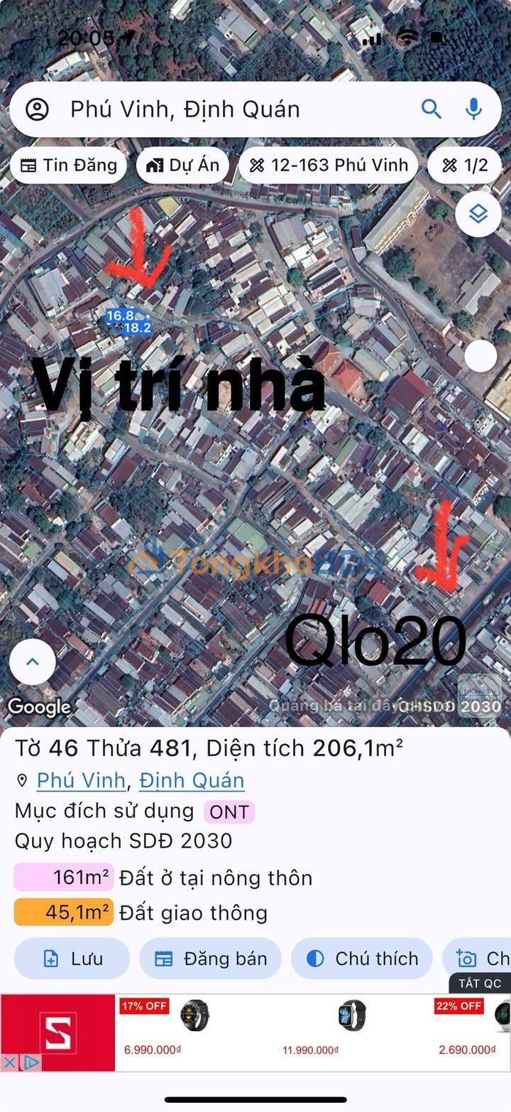 Đất 180m² Phú Vinh, Đồng Nai - Có Nhà Sẵn, Giá 1.55 Tỷ