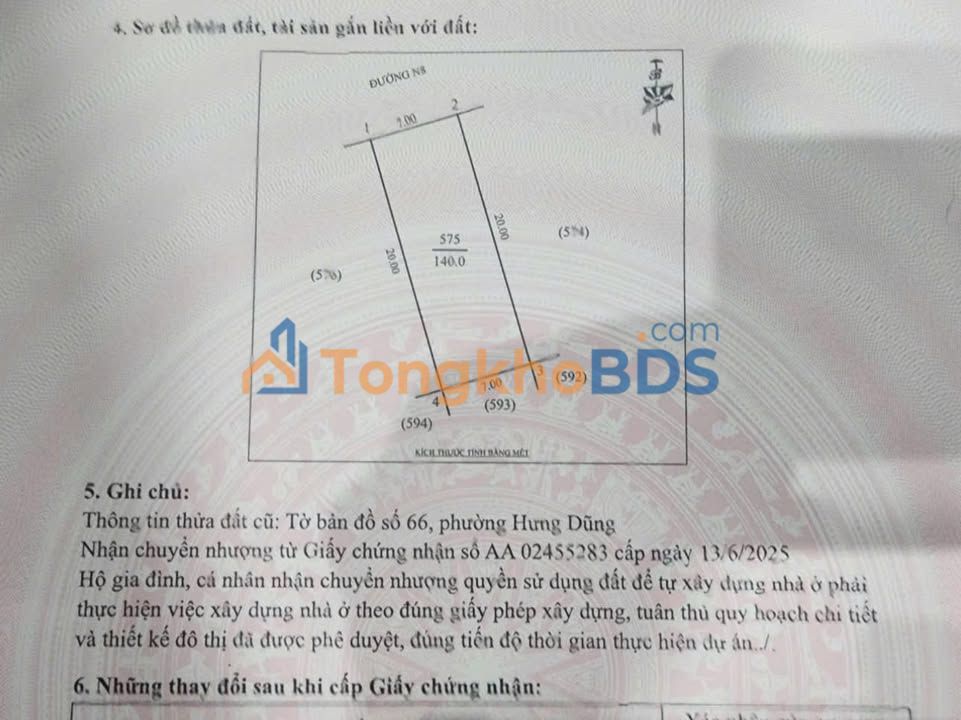 Đất nền Hưng Dũng Vinh 140m² 6.5 tỷ - Sổ đỏ chính chủ