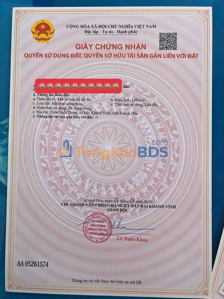 Đất thổ cư Khánh Đông 129-136m² 169 triệu - Sổ đỏ chính chủ