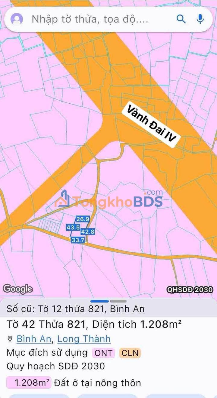 Đất nền Long Thành 1.208m² - Sát Sân Bay, Vành Đai IV - 5.2 Tỷ