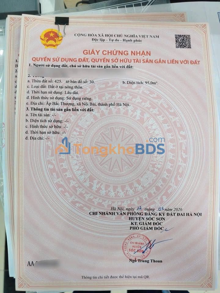 Đất thổ cư Bắc Thượng Sóc Sơn 95m² 2 tỷ - Sổ đỏ chính chủ