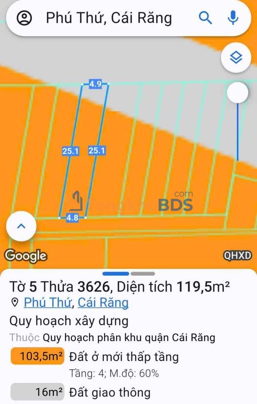 Đất nền Lê Bình Cái Răng 119m² 1 tỷ - Tiềm năng tăng giá