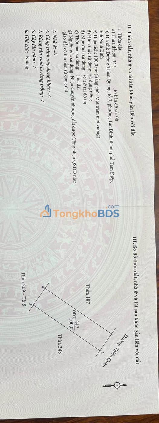 Đất mặt đường 12B Tam Điệp 100m² thỏa thuận - Sổ đỏ chính chủ